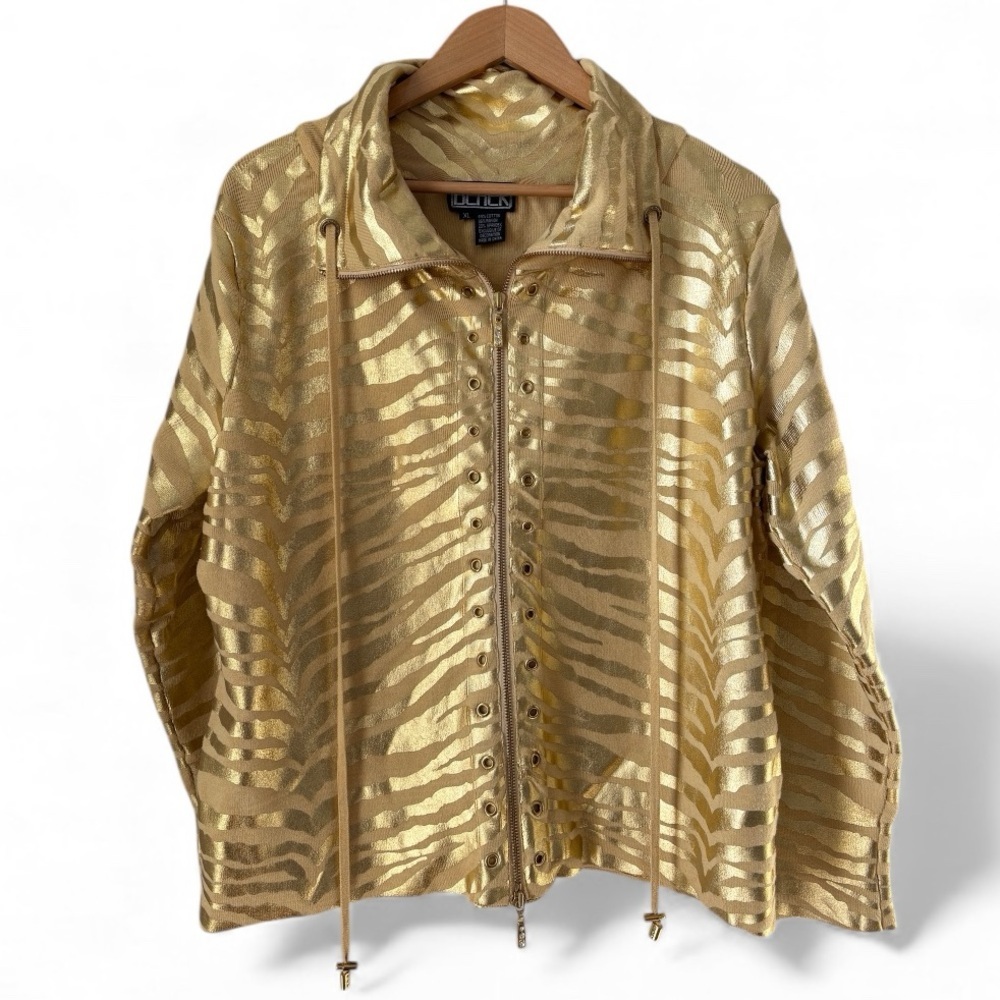 Berek Gold Metallic Zebra Print Zip Jacket XL